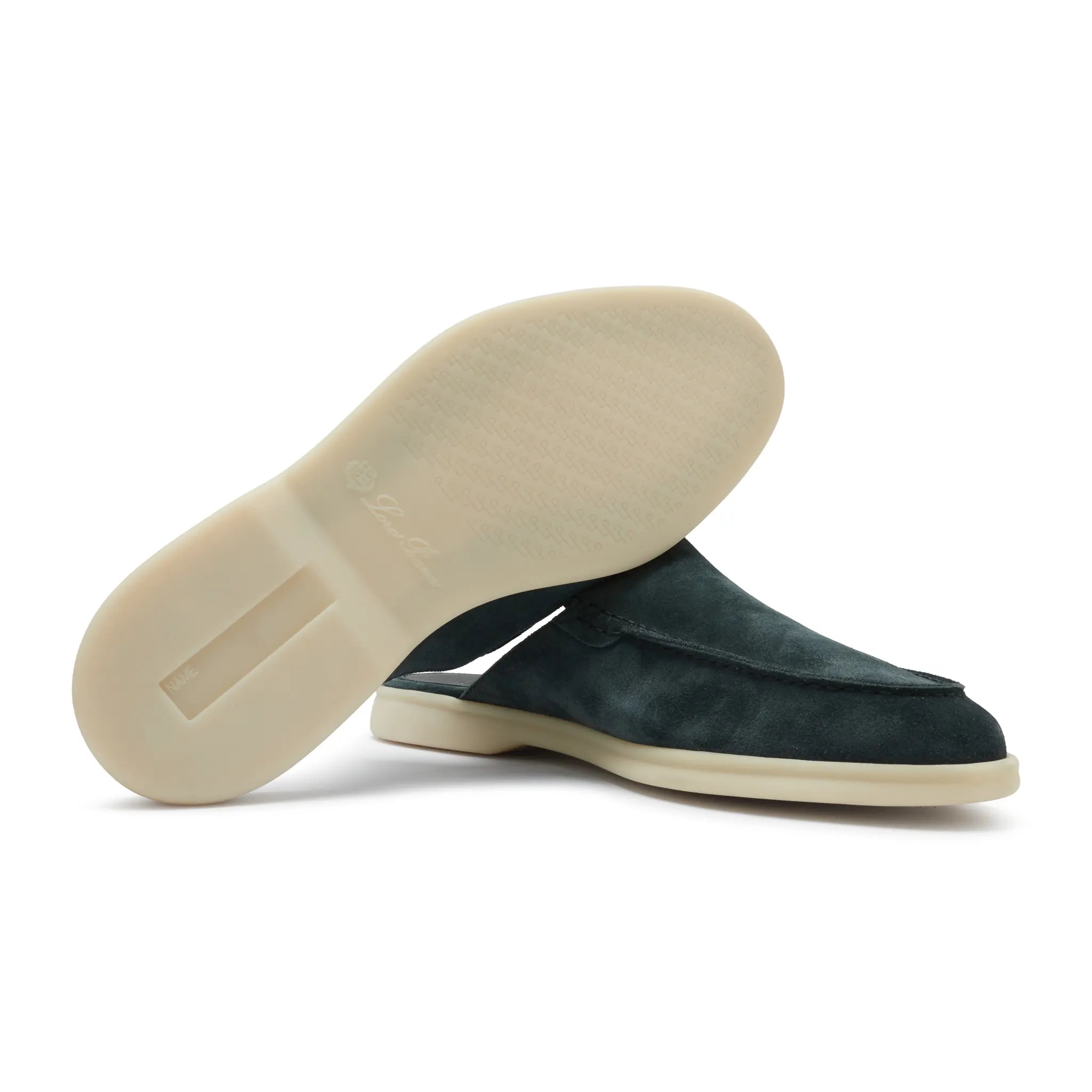 Sole Side View of Loro Piana Babouche Walk Suede Dark Green Loafers FAM3488_50SL